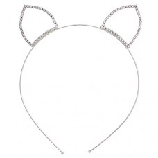 Headband - 12 PCS Clear Beaded Kitty Ears Rhinestones Headband - HB-71165HCR-S