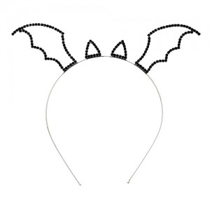 Headband - 12 PCS Black Beaded Angel Wings & Cat Ears Rhinestones Headband - HB-71556HBD-BN