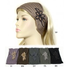 Headwraps / Neck Warmer – 12 PCS Crochet w/ Beaded Flower - HB-11KH043