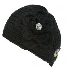 Headwraps / Neck Warmer – 12 PCS Crochet w/ Rhinestone Button - Black Color - HB-15-1ST-BK