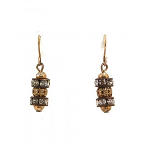 Necklace & Earrings Set – 12 Brass Tone Carving Balls + Crystal Rings - NE-GM46NEK