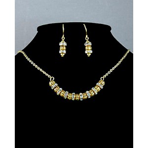 Necklace & Earrings Set – 12 Brass Tone Carving Balls + Crystal Rings - NE-GM46NEK