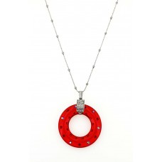 Necklace – 12 PCS Jelly Look Loop Charm NE w/ Paved Crystals - Red - NE-AACN6308H