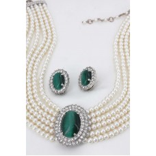 Necklace & Earrings Set – 12 Multi Chain Pearl NE+ER Set -NE-264GN