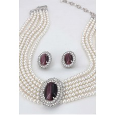Necklace & Earrings Set – 12 Multi Chain Pearl NE+ER Set - NE-264PL