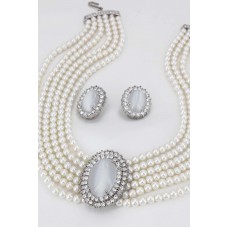Necklace & Earrings Set – 12 Multi Chain Pearl NE+ER Set - NE-264WT