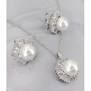 Gift set: 12 Maperla Pearl w/ Swarovski Cubic Zirconia Necklace & Earring Set - NE-JP10969W