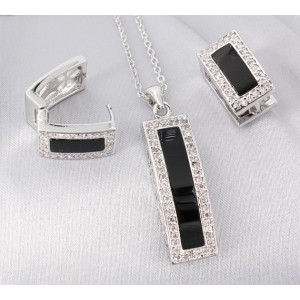 Gift set: 12 Swarovski Cubic Zirconia w/ Onyx Necklace & Earring Set - NE-JP10993B