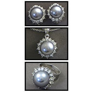 Gift set: 12 Pearl Necklace + Earring + Ring Set - NE-NS6072B 