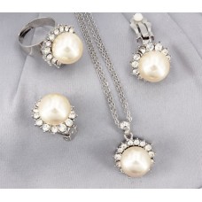 Gift set: 12 Pearl Necklace + Earring + Ring Set - NE-NS6072W