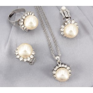 Gift set: 12 Pearl Necklace + Earring + Ring Set - NE-NS6072W