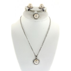 Gift set: 12 Pearl Necklace + Earring + Ring Set - NE-NS6072W