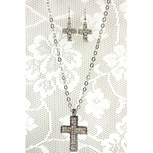 Necklace & Earrings Set – 12 Rhinestone Cross Charm Necklace & Earring Set - NE-11574