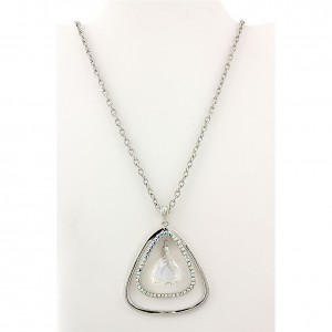 Necklace – 12 PCS Geometry Necklaces - Dual Open Triangle w/ Dangling Crystal - AB 14" -NE-12233AB
