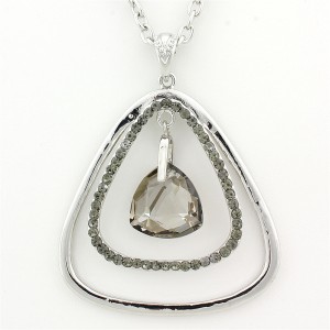 Necklace – 12 PCS Geometry Necklaces - Dual Open Triangle w/ Dangling Crystal - Black 14" - NE-12233BD