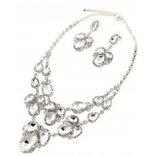 Necklace & Earrings Set – 12 Rhinestone/ Glass Stone Bib Design Necklace + Earring Set - NE-12246