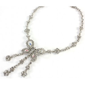 Necklace & Earrings Set – 12 Rhinestone Butterfly Charm Necklace and Earring Set - Clear Stones - NE-828CL