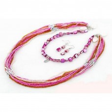 Necklace & Earrings Set – 12 – 36" Multi Beaded Strands Necklace & Earring Set - Pink - NE-AACDS1423D