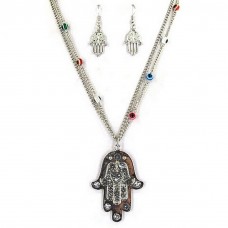 Necklace & Earrings Set – 12 Hamsa Evil Eye Charm Necklace & Earrings Sets - NE-AS3583RHC