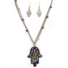 Necklace & Earrings Set – 12 Hamsa Evil Eye Charm Necklace & Earrings Sets - NE-AS3583RHMT