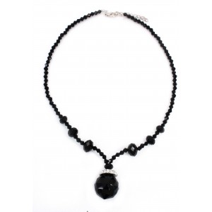 Necklace – 12 PCS Black Crystal Necklace w/ Crystal Pendant - NE-BAS028BK