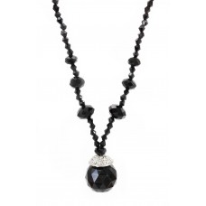 Necklace – 12 PCS Black Crystal Necklace w/ Crystal Pendant - NE-BAS028BK