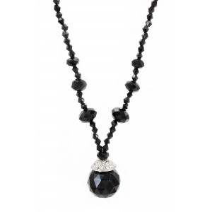 Necklace – 12 PCS Black Crystal Necklace w/ Crystal Pendant - NE-BAS028BK