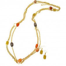 Necklace & Earrings Set – 12 Multi Colors Beaded Gold Chain NE+ER Set - NE - CQN2328G