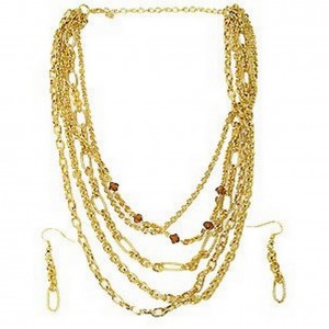Necklace & Earrings Set – 12 Multi Gold Chain Necklace & Earring Set - NE-CQN2360G