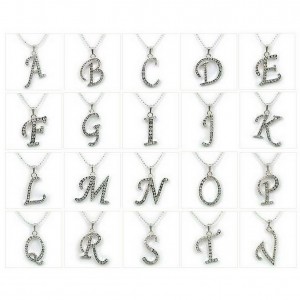 Necklace – 12 PCS 30-pc Assortment Rhinestone Initial Charms Necklaces - Clear - NE-JJN0000CL-30MIX