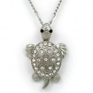 Necklace – 12 PCS Animal - Turtle - Rhinestone Turtle Charms Necklaces - Clear - NE-JN4257CL