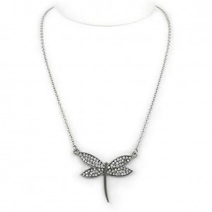 Necklace – 12 PCS Animal - Dragon Fly - Rhinestone Dragon Fly Charms Necklaces - Clear - NE-JN4421CL
