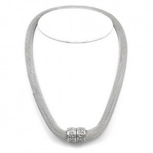 Necklace – 12 PCS Mesh Strand Necklace w/ Magnetic Rhinestone Rings - Silver - NE-MCN200SP