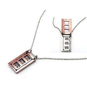 Necklace – 12 PCS Flip Top Lid Message Pendant Necklace - "Live Well Love Much"   - NE-MN4102B2T