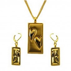 Necklace & Earrings Set – 12 Multi-chain Heart Embossed Necklace & Earrings Set - Gold - NE-MS3447GTT