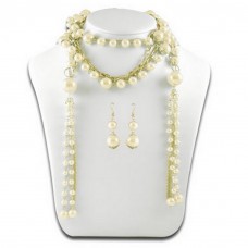 Necklace & Earrings Set – 12 Multi Chain Pearl w/ Small Oval Links NE+ER Set - Natural - NE-N1387NT