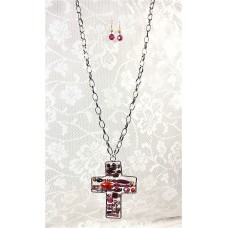 Necklace & Earrings Set – 12 Beaded Cross Necklace & Earring Set - Amethyst - NE-OS00020SVAMY