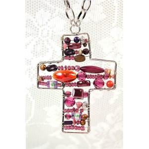 Necklace & Earrings Set – 12 Beaded Cross Necklace & Earring Set - Amethyst - NE-OS00020SVAMY