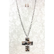 Necklace & Earrings Set – 12 Beaded Cross Necklace & Earring Set - Amethyst - NE-OS00020SVBKD