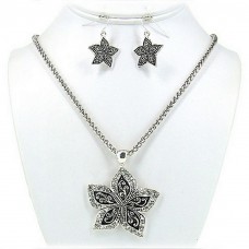 Necklace & Earrings Set – 12 Western Style - Casting Rhinestone Necklace & Earrings Set w/ Flower Charm - NE-OS01540ASCRY