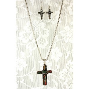 Necklace & Earrings Set – 12 Enamel Cross Charm Necklace & Earring Set  - NE-S6879LSBML