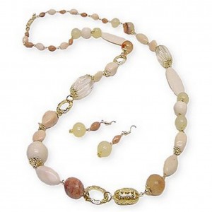 Necklace & Earrings Set – 12 Long-strand Faux Stone Beads Necklace & Earring Set - NE-SMS3009A