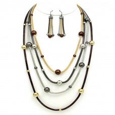 Necklace & Earrings Set – 12 Multi Mesh Strand w/ Beads Necklace & Earrings Set - Multi  Colors - NE-WNE25510MT