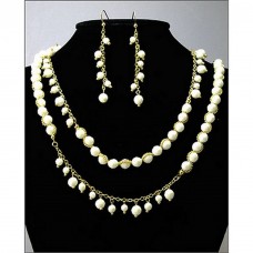 Necklace & Earrings Set – 12 Faux Ivory Beaded NE+ER Set - NE-WNE532