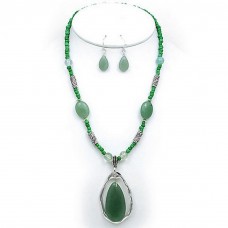 Necklace & Earrings Set – 12 Semi-Precious Stone Necklace & Earrings Set - Green - NE-WS0738ASAVE