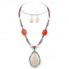 Necklace & Earrings Set – 12 Semi-Precious Stone Necklace & Earrings Set - Rose Quartz  - NE-WS0738ASROQ