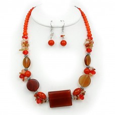 Necklace & Earrings Set – 12 Semi Precious Stone Necklace & Earrings Set - Carnelian - NE-WS0834RDCAN
