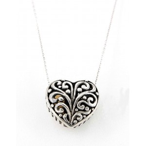 Necklace – 12 PCS Casting Silver Filigree Heart Charm  Necklace with White Jade Accent - NE-P5384