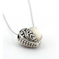 Necklace – 12 PCS Casting Silver Filigree Heart Charm  Necklace with White Jade Accent - NE-P5384