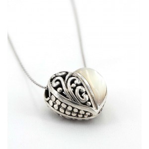 Necklace – 12 PCS Casting Silver Filigree Heart Charm  Necklace with White Jade Accent - NE-P5384